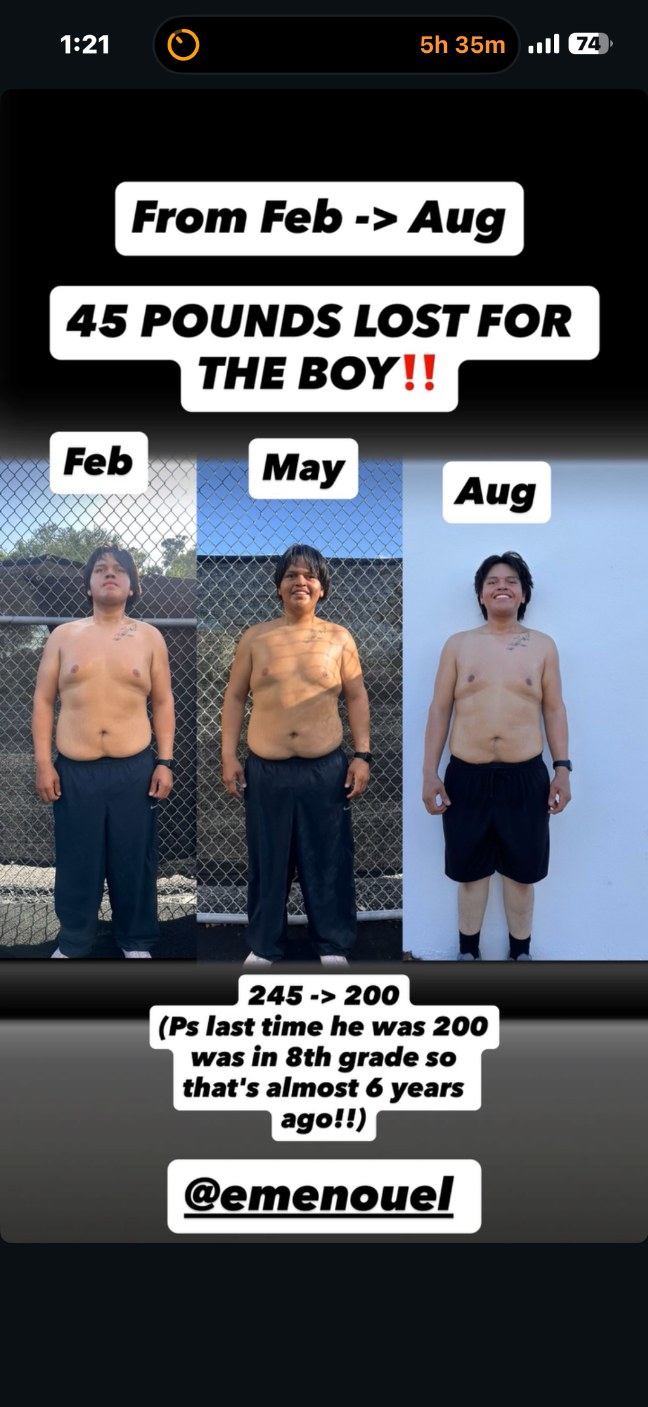 Manny progress from 245 to 200 pounds